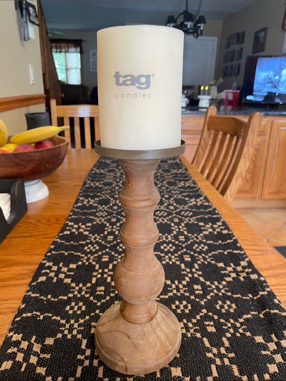 Tag Ivory Candle on Brown Wooden Holder - Picture 7 of 7